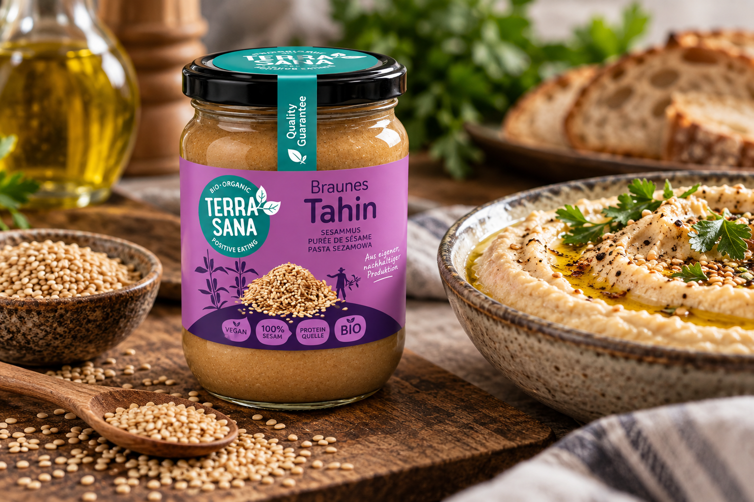 SEZAMOVÁ PASTA TAHINI hnědá, bez lepku, BIO, eshop.celiakarna.cz